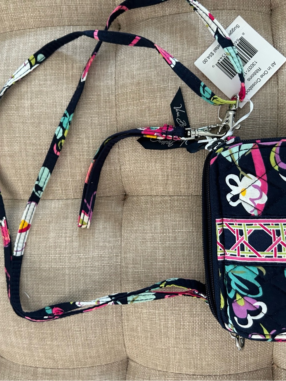 Vera Bradley Navy Floral Crossbody Wallet with Pink, Teal & White Accents